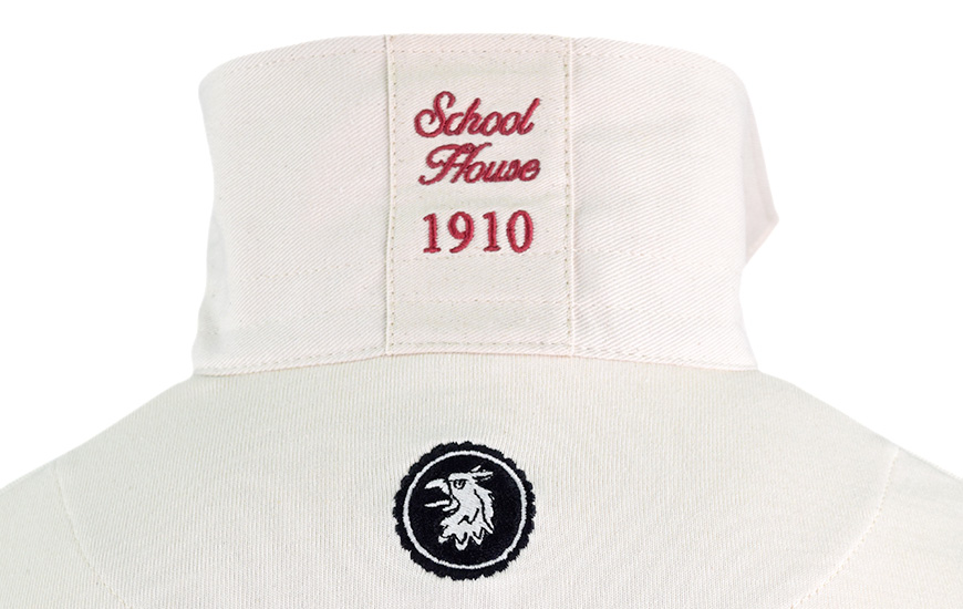 School House White upturn collar detail